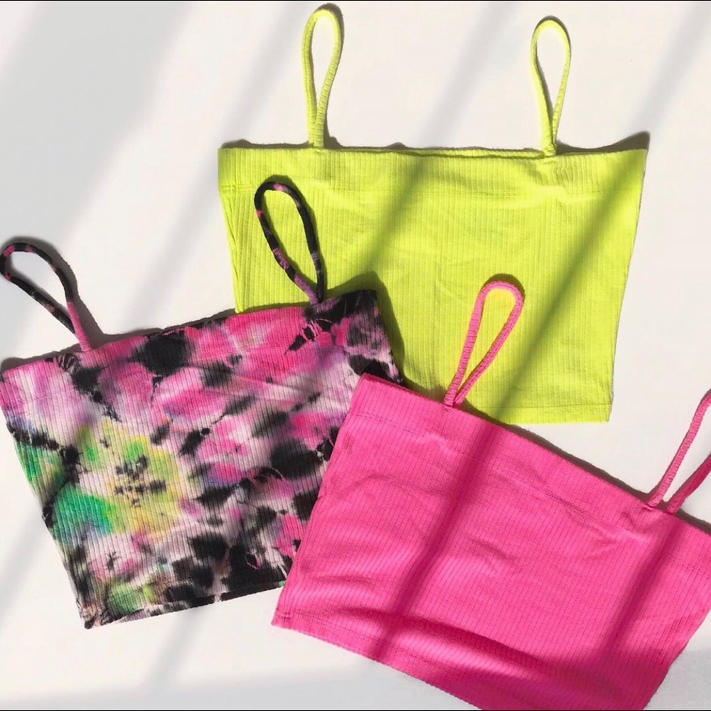 LF neon pink square neck crop tank